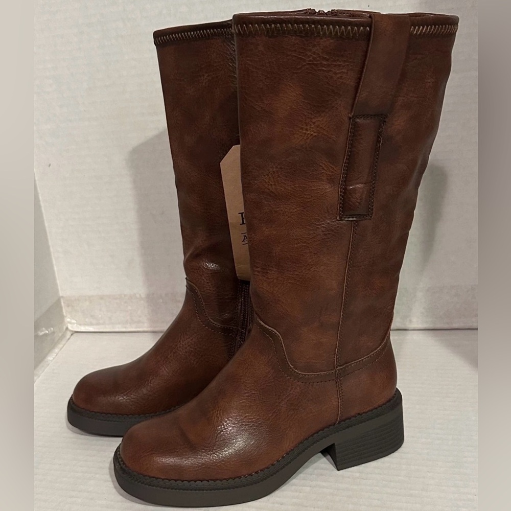 Frye & Co Mayvis Boots Womens Wheat Mid Calf Riding Zip Block Heel NEW